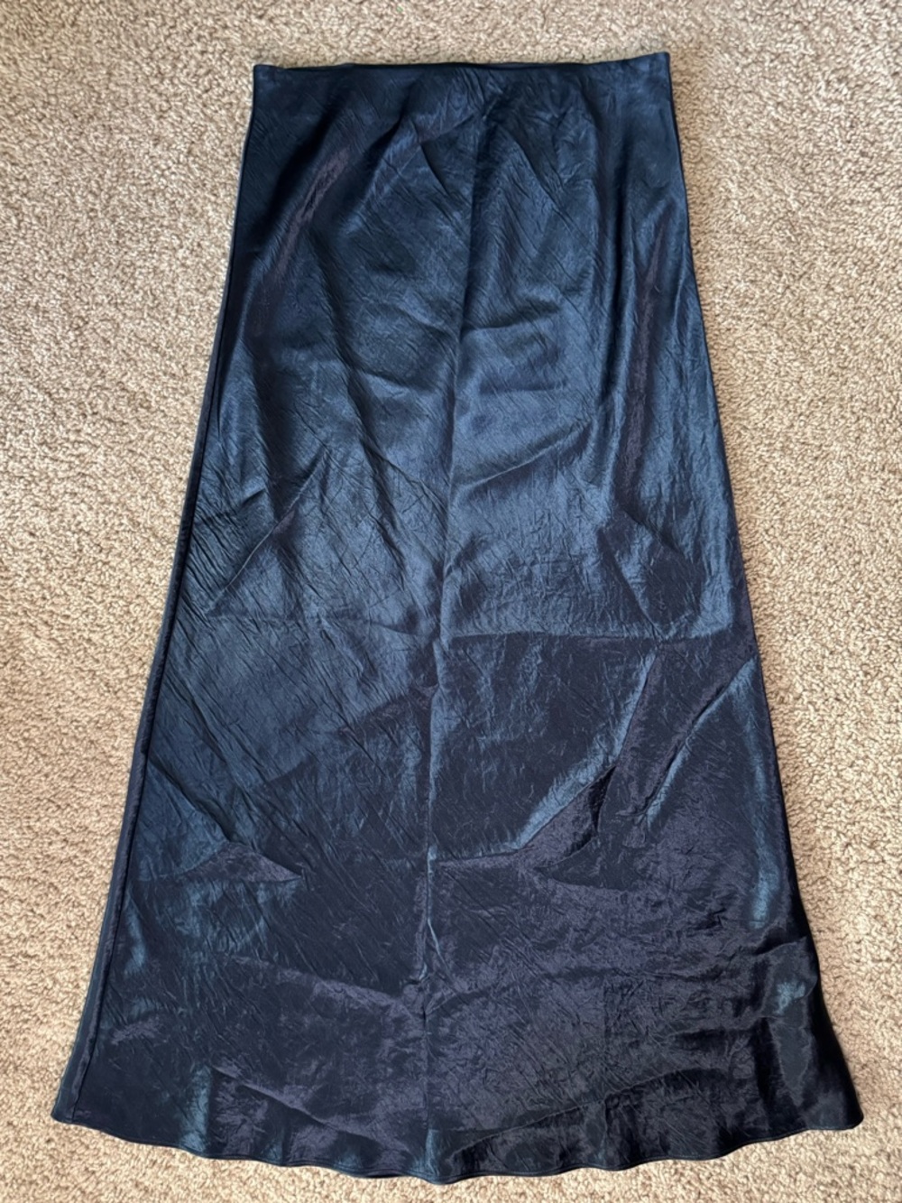 Babaton Navy Satin-Look Slip Skirt